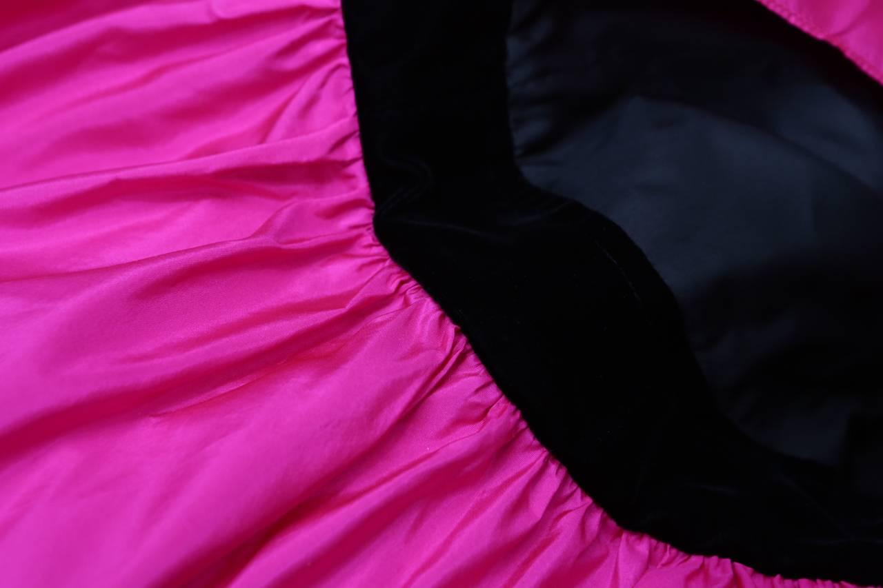 1980s Yves Saint Laurent Wrapping Dress in Black Velvet and Pink Ruffles 6