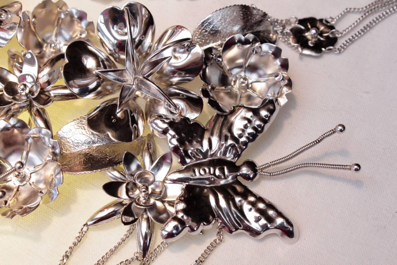 Women's or Men's Dior by John Galliano Butterflies Silver Statement Necklace, Fall 2003  For Sale