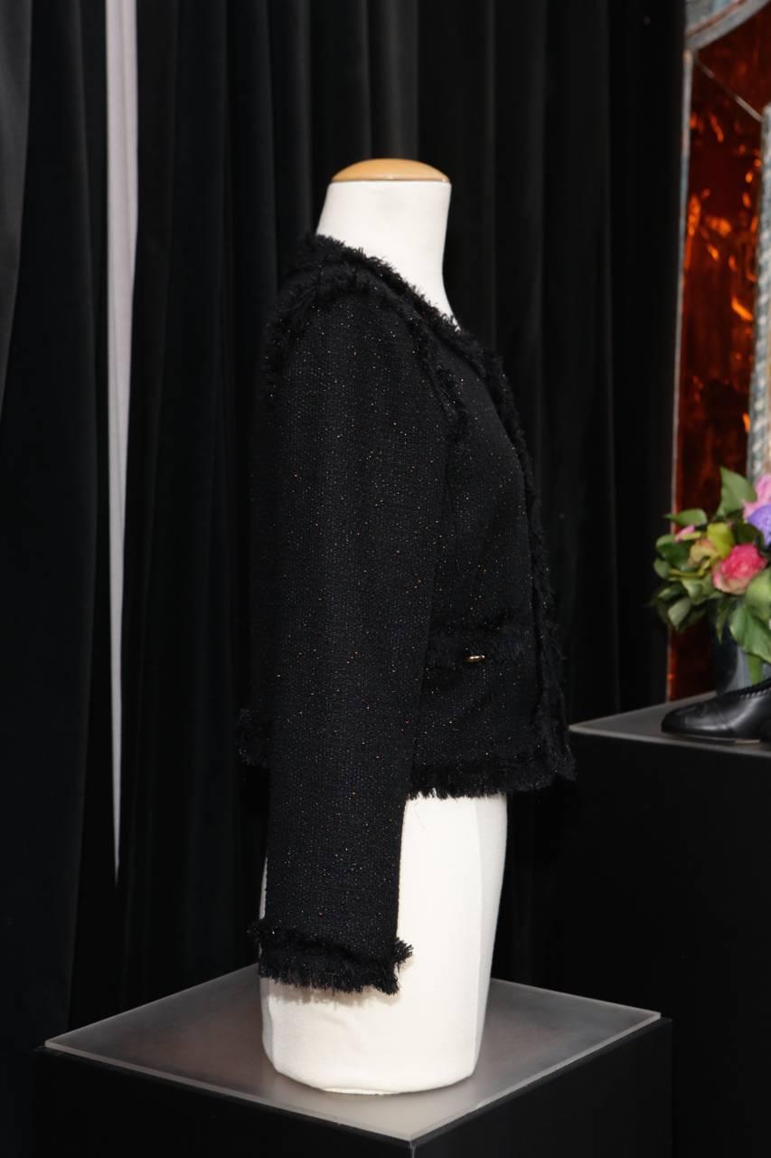 Women's 2000s Chanel Little Black Cotton Tweed Jacket