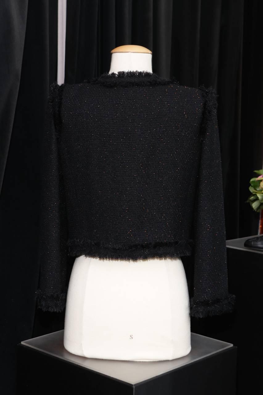 2000s Chanel Little Black Cotton Tweed Jacket In Excellent Condition In Paris, FR