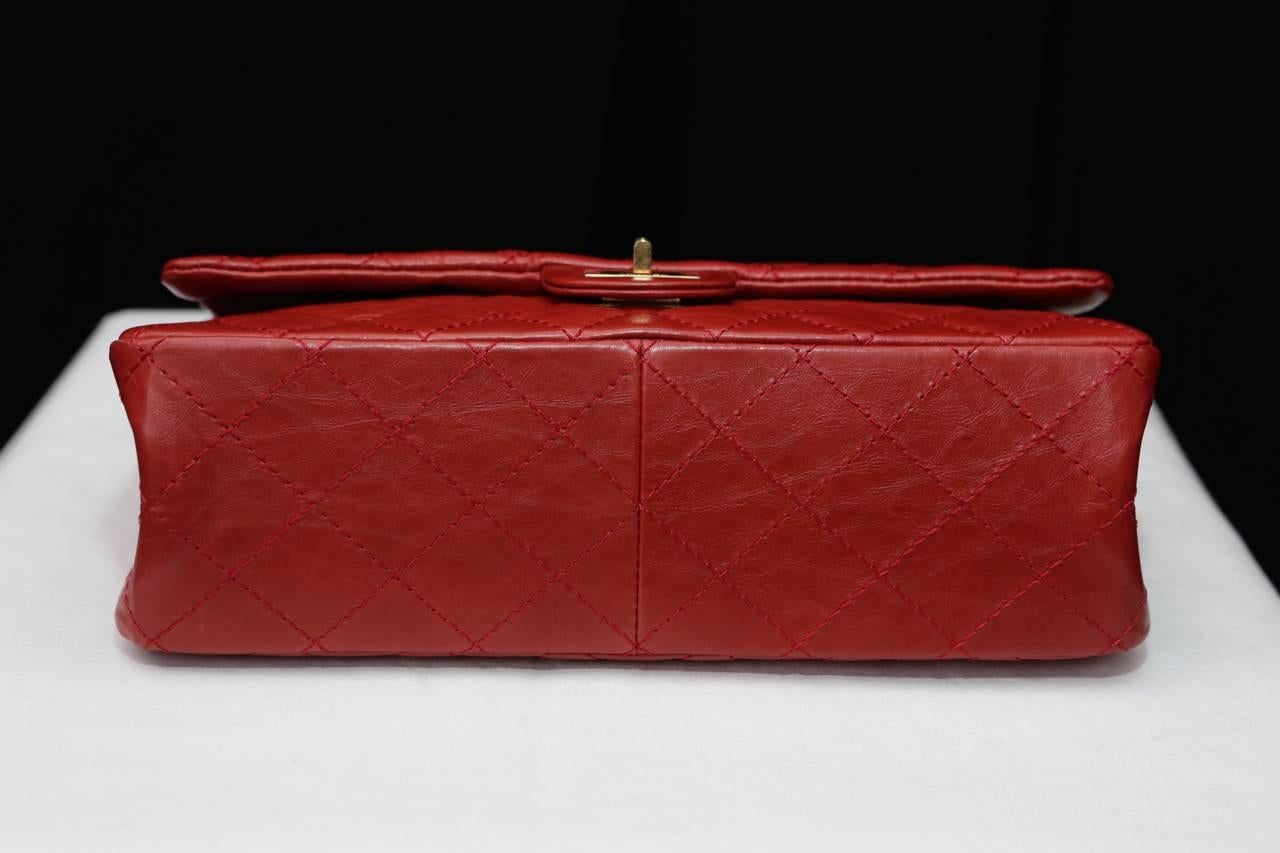 2000s Chanel 2-55 Jumbo Size Red Leather and Gilt Hardware Handbag 2