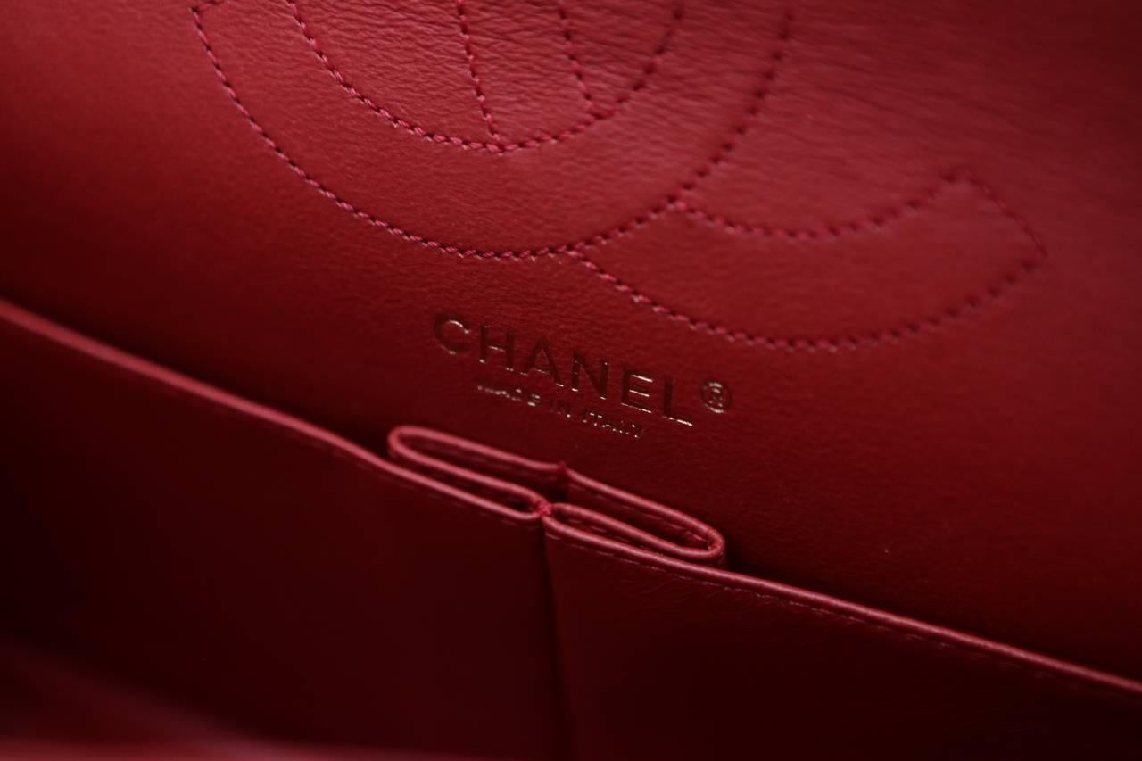 2000s Chanel 2-55 Jumbo Size Red Leather and Gilt Hardware Handbag 5