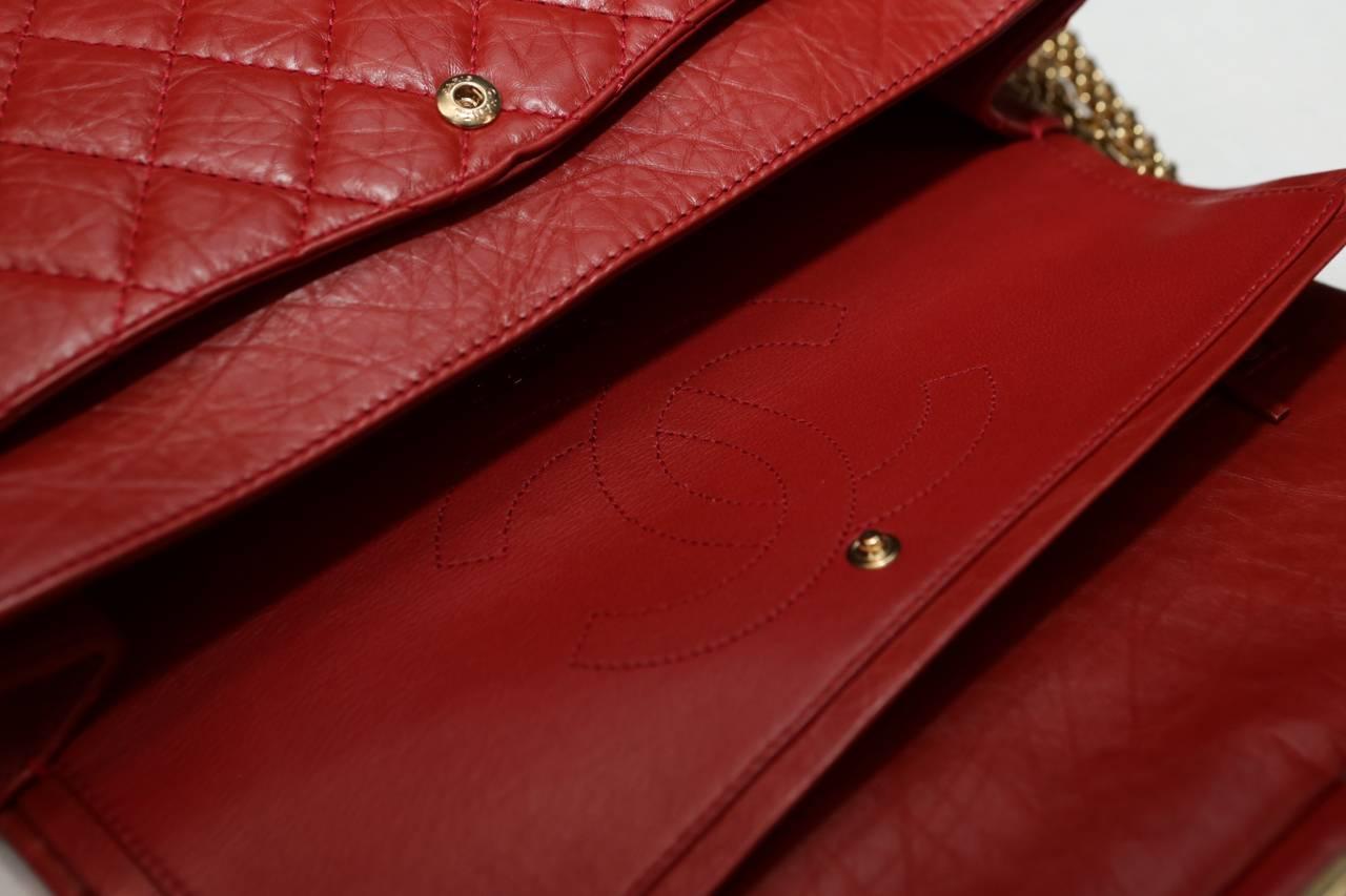 2000s Chanel 2-55 Jumbo Size Red Leather and Gilt Hardware Handbag 6