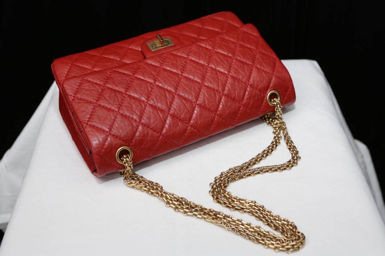 2000s Chanel 2-55 Jumbo Size Red Leather and Gilt Hardware Handbag 3