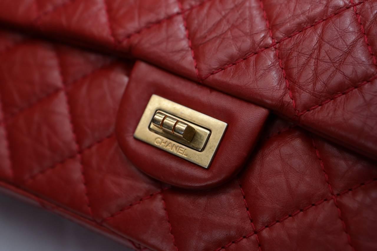 2000s Chanel 2-55 Jumbo Size Red Leather and Gilt Hardware Handbag 4