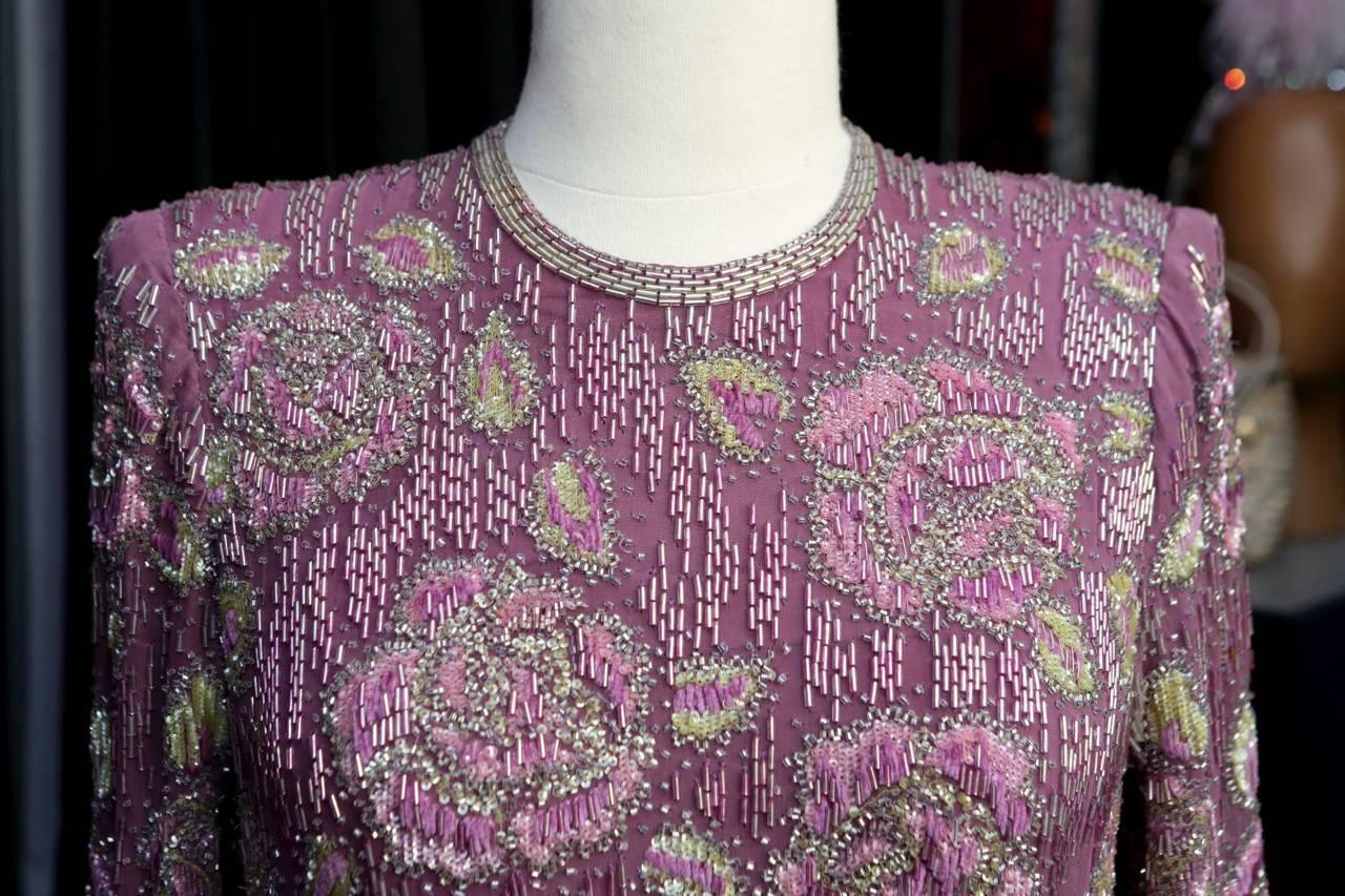 Women's 1975s Jean Louis Scherrer Long Iridescent Violet Beaded Gown For Sale