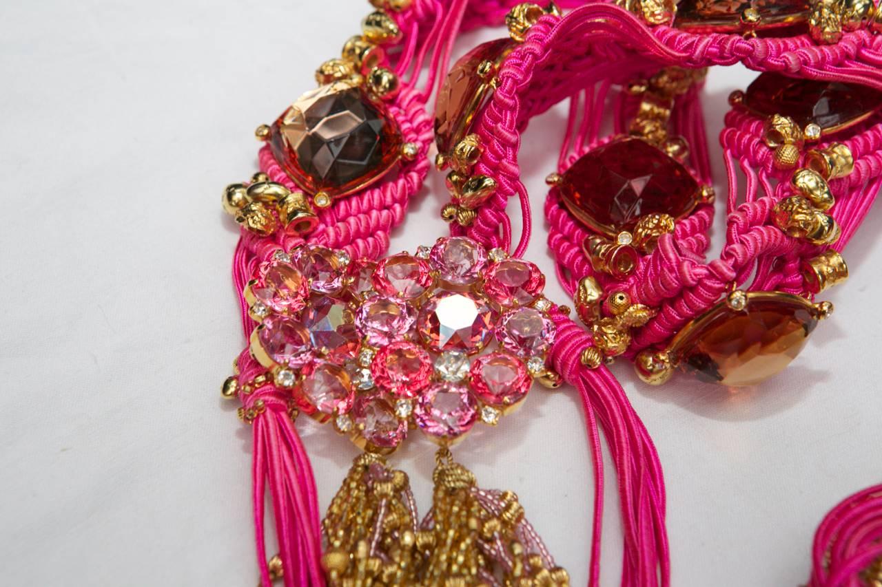 Late 1970s Yves Saint Laurent Pink Passementerie Crystals and Tassels Belt 2