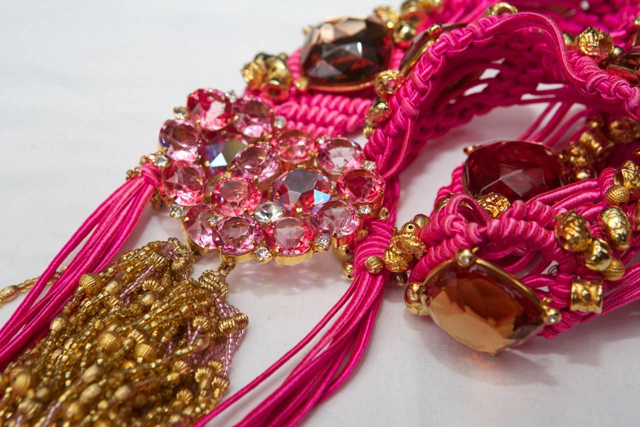 Late 1970s Yves Saint Laurent Pink Passementerie Crystals and Tassels Belt 1