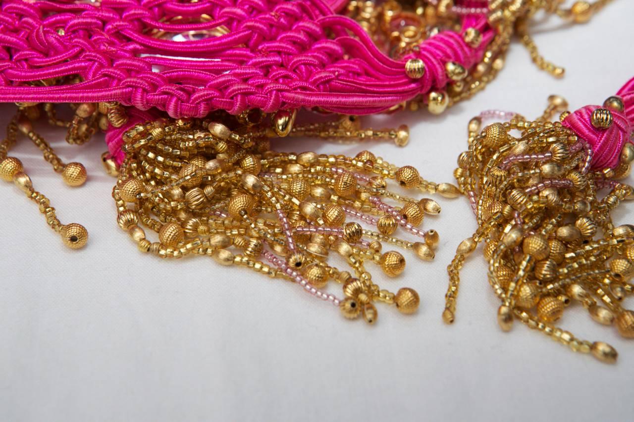 Late 1970s Yves Saint Laurent Pink Passementerie Crystals and Tassels Belt 4