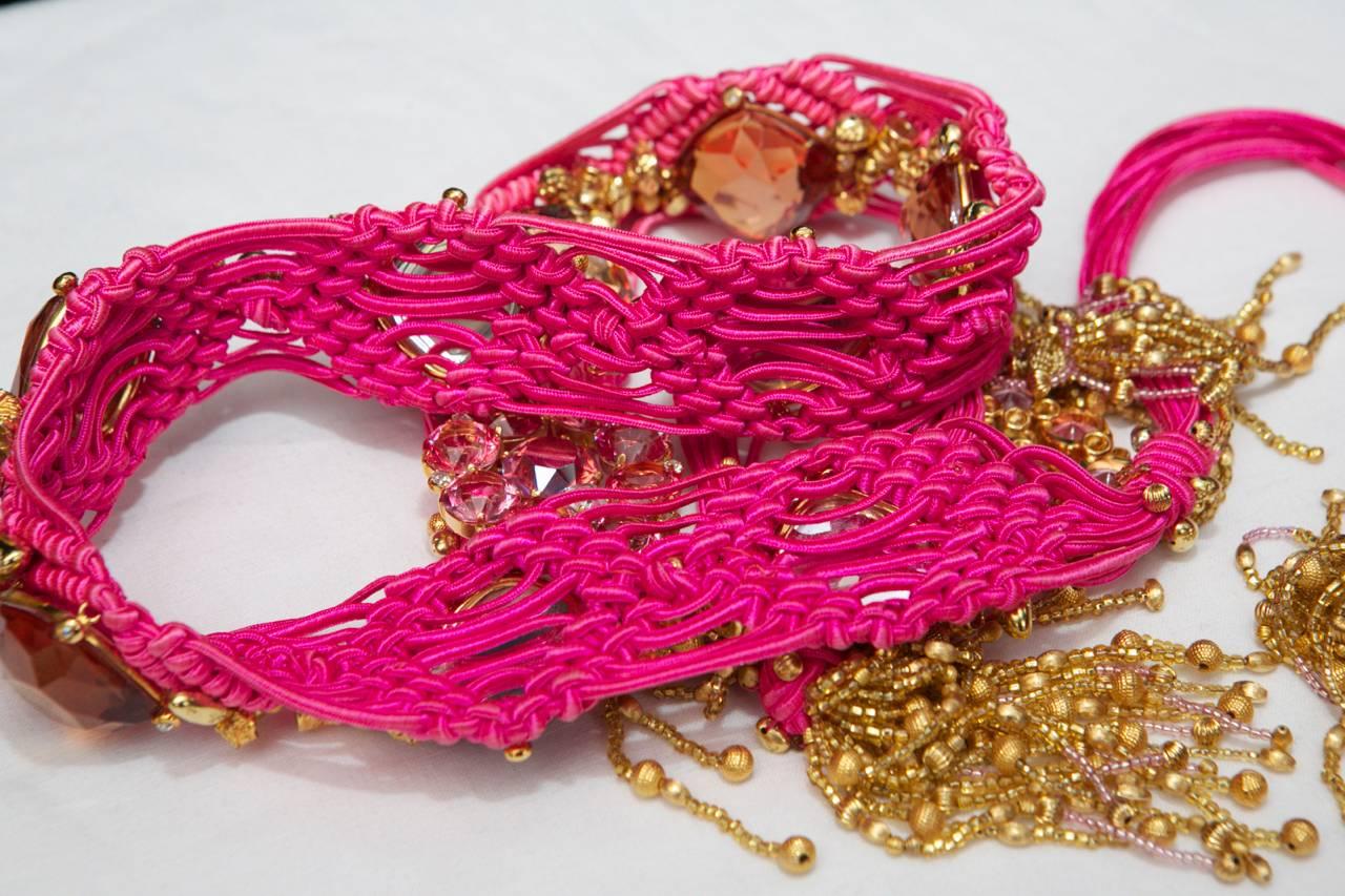 Late 1970s Yves Saint Laurent Pink Passementerie Crystals and Tassels Belt 3