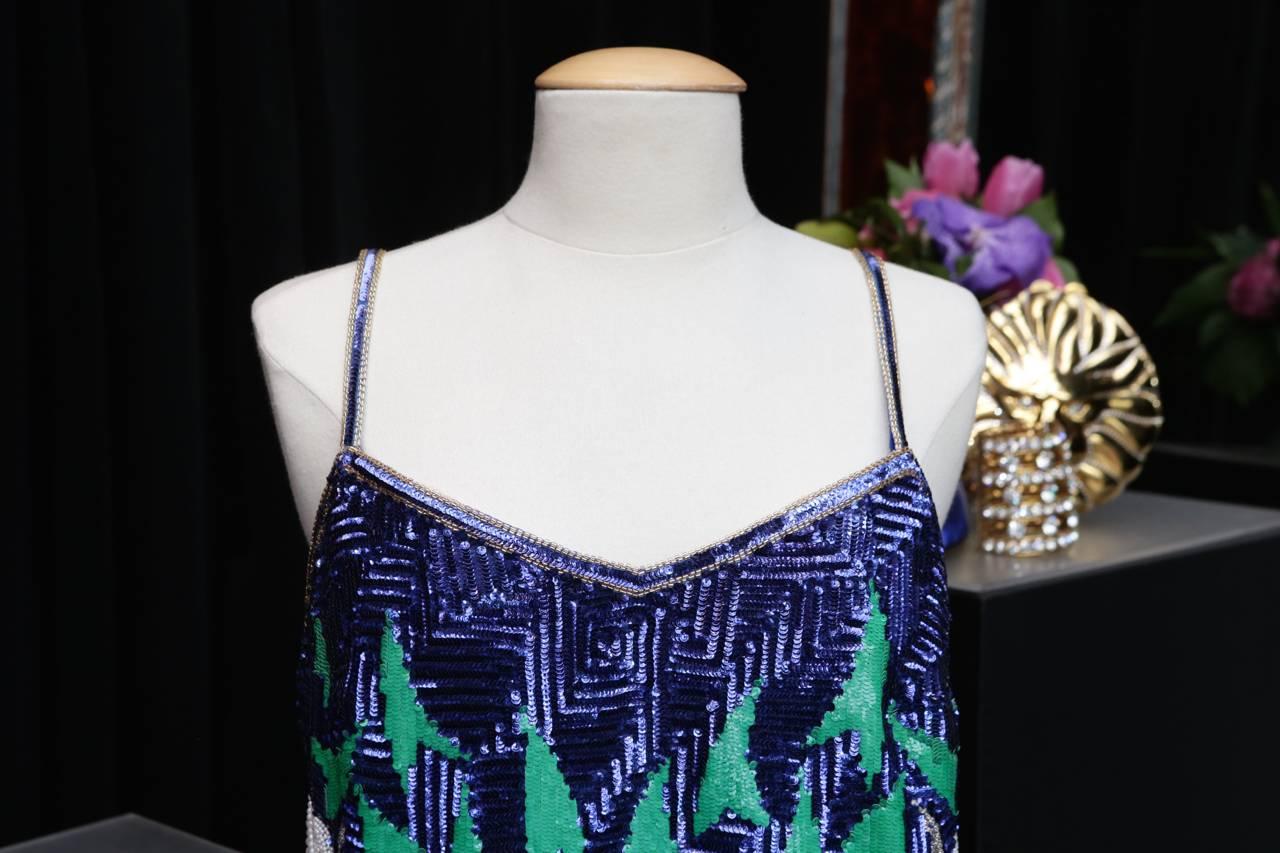 Early 1980s Pierre Balmain Haute Couture Blue Beaded Dress For Sale 2
