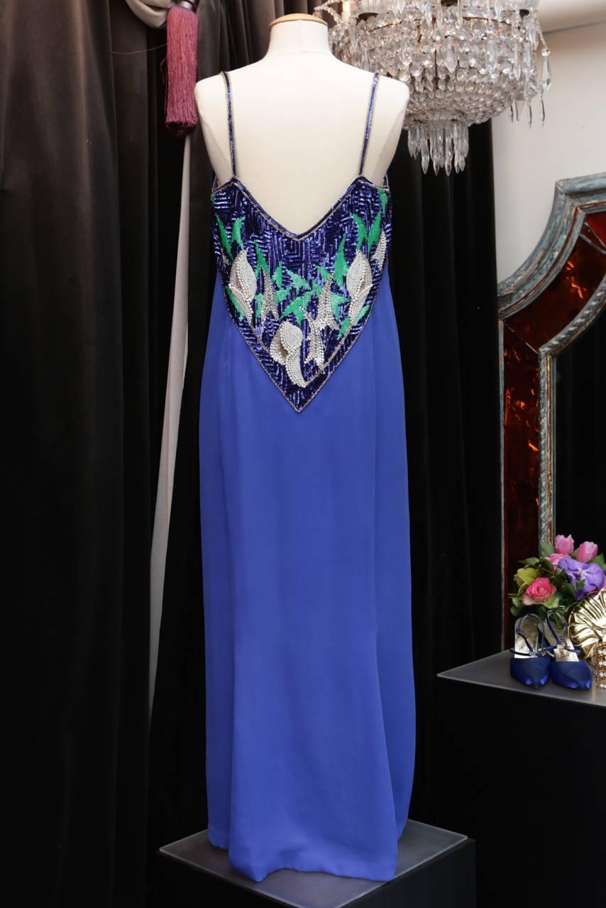 Early 1980s Pierre Balmain Haute Couture Blue Beaded Dress In Excellent Condition For Sale In Paris, FR