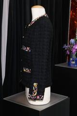 1990s Chanel Black Tweed and Fruit Pattern Silk Jacket