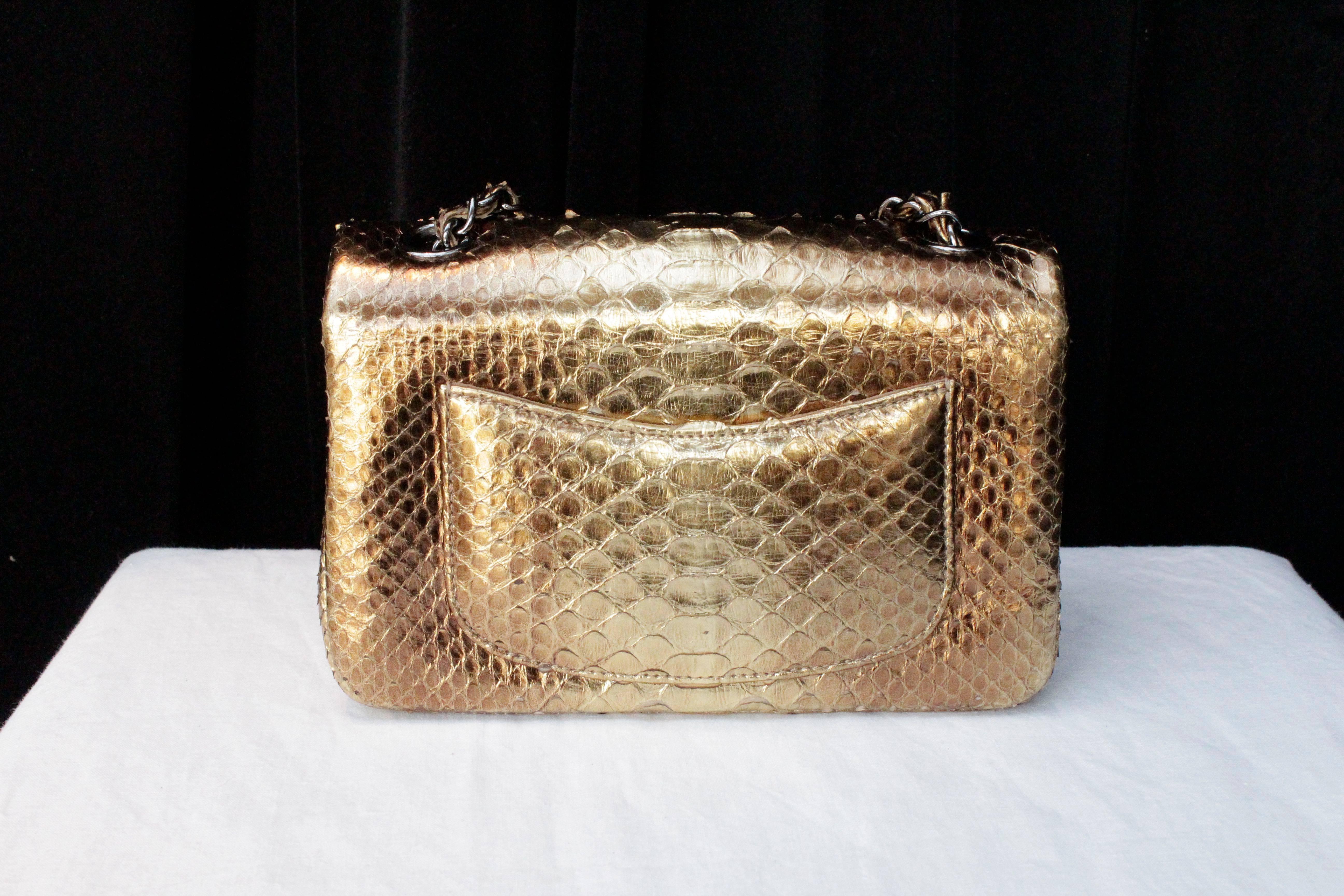 2000s Chanel Mini Timeless bag in Gold Tone Snakeskin and Silvered Hardware 3