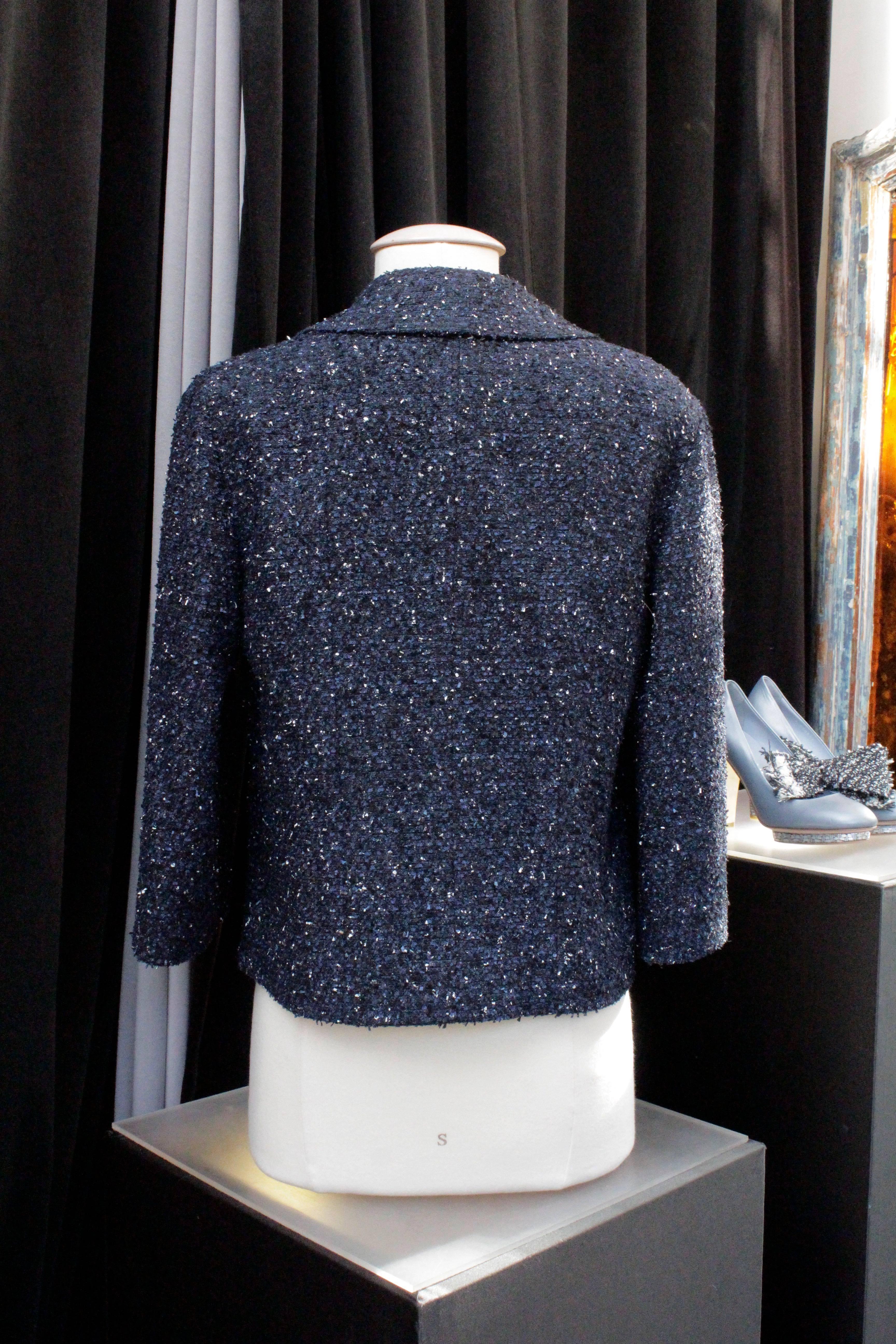 Spring 2012 Chanel Navy Blue Tweed Jacket In Excellent Condition In Paris, FR