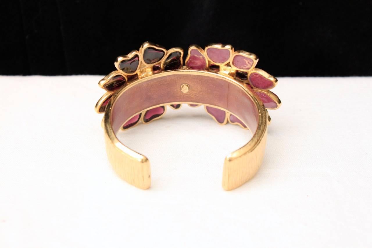 2007 Chanel Pink and Violet Enameled Glass Cuff Bracelet For Sale 1