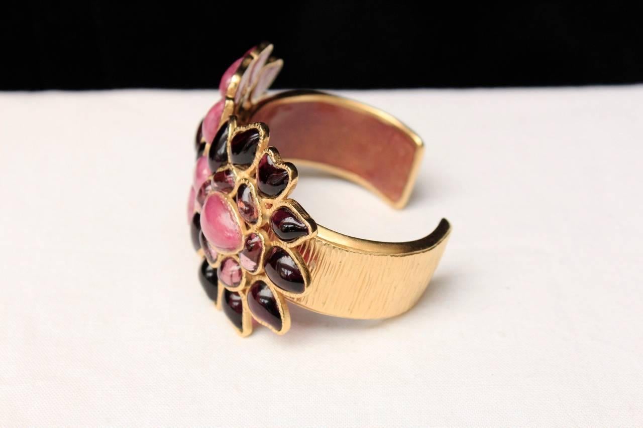 Women's 2007 Chanel Pink and Violet Enameled Glass Cuff Bracelet For Sale
