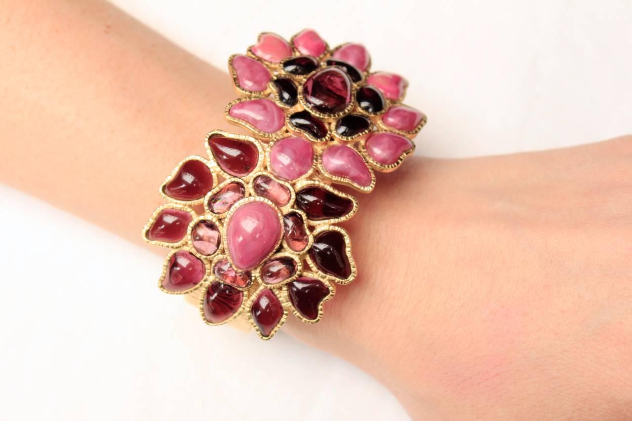 2007 Chanel Pink and Violet Enameled Glass Cuff Bracelet For Sale 2