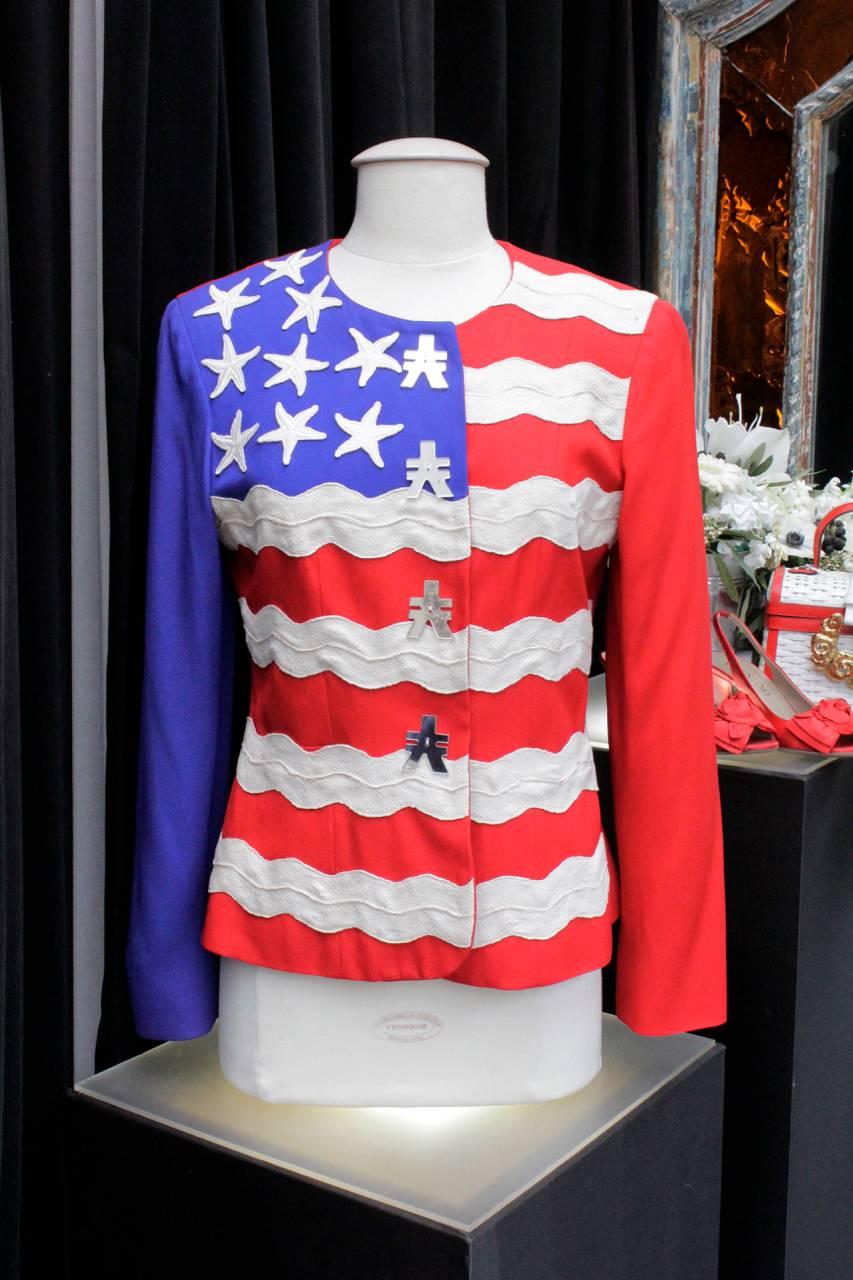 1994 Moschino American Flag Jacket For Sale 2