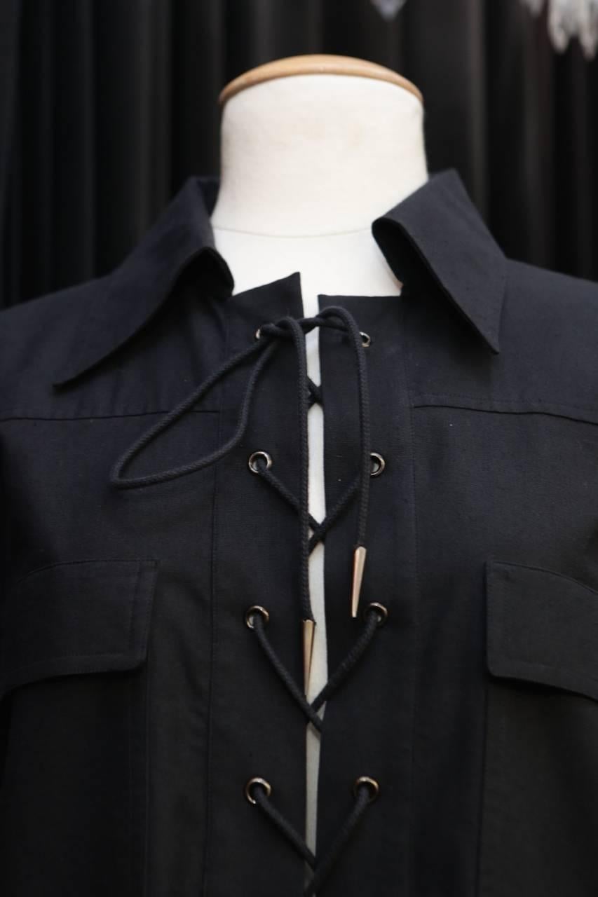 1993 Yves Saint Laurent Black Cotton Saharienne Dress 1