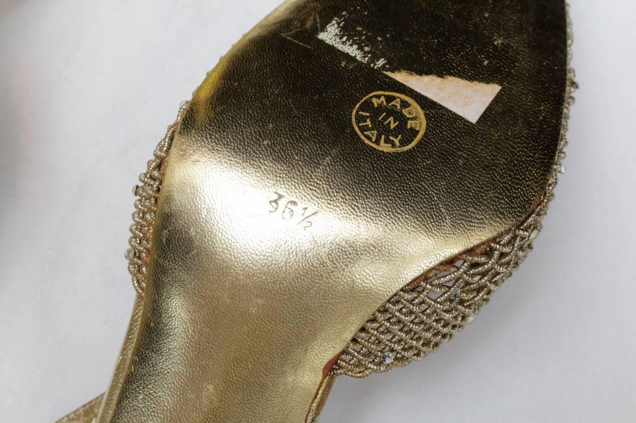 1990s Chanel Gold Tone Jewelry Slingback Shoes  4