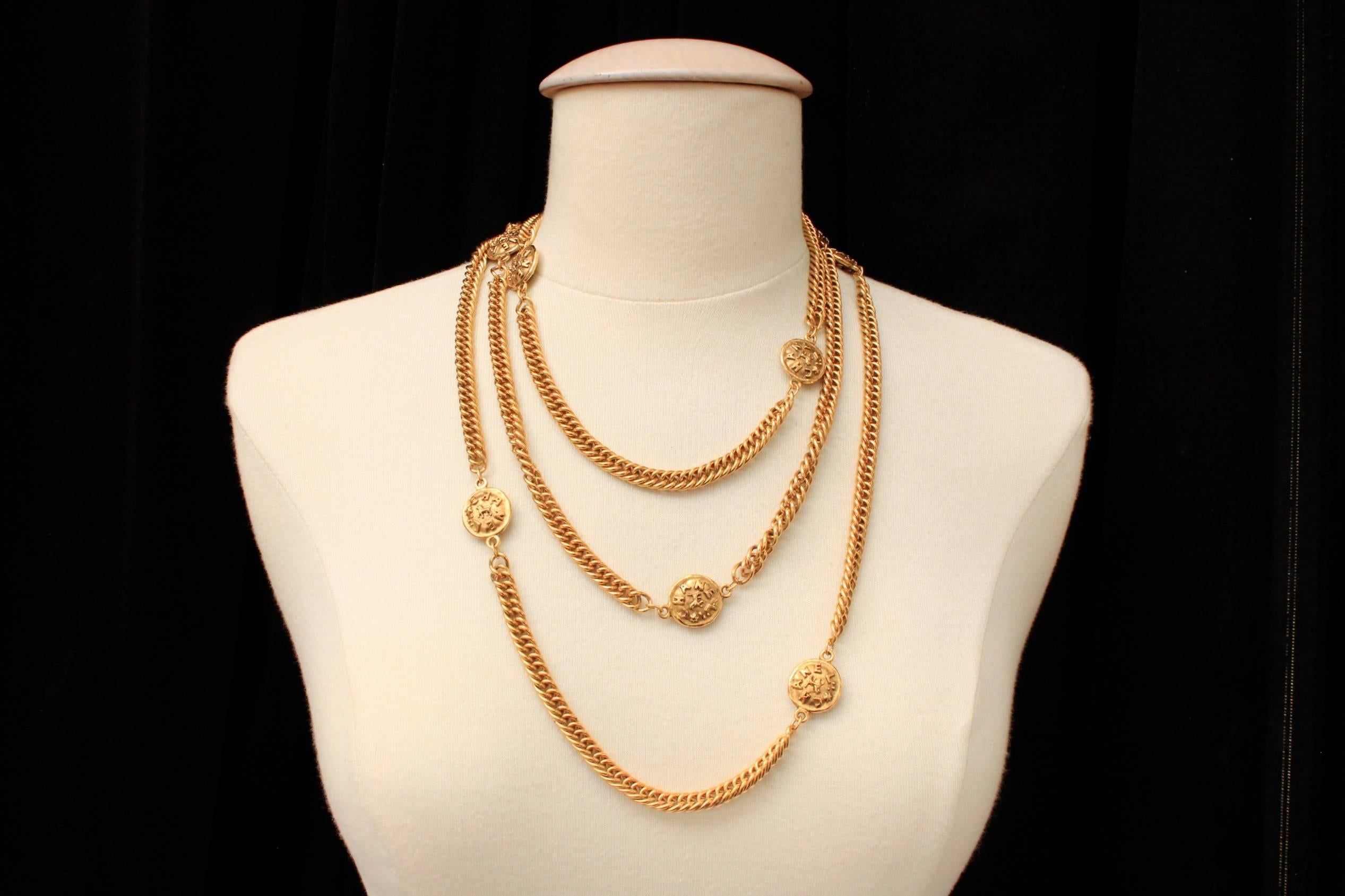 Women's Early 1990s Chanel Gilt Long Necklace with Medallions