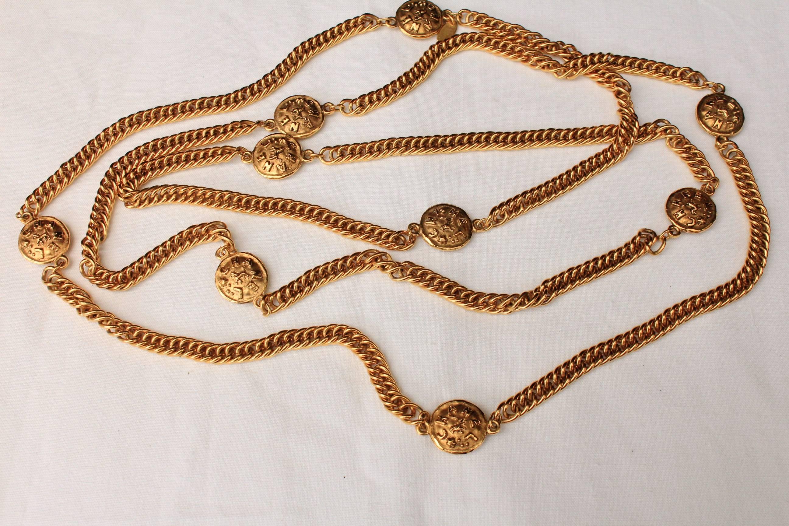 Early 1990s Chanel Gilt Long Necklace with Medallions 2