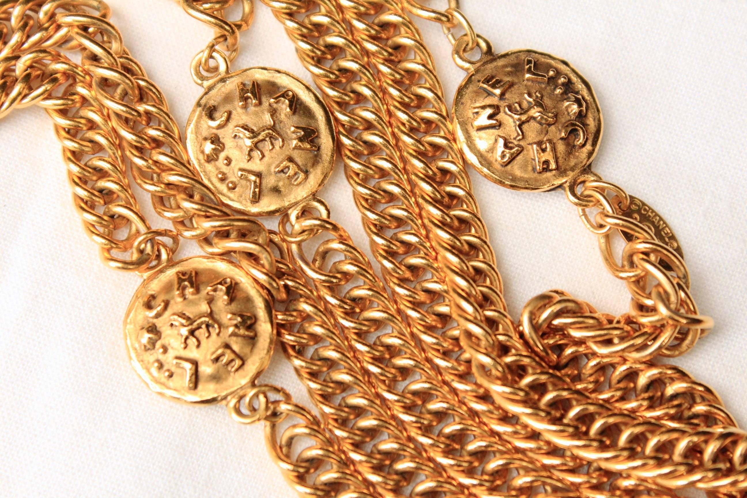 Early 1990s Chanel Gilt Long Necklace with Medallions 1