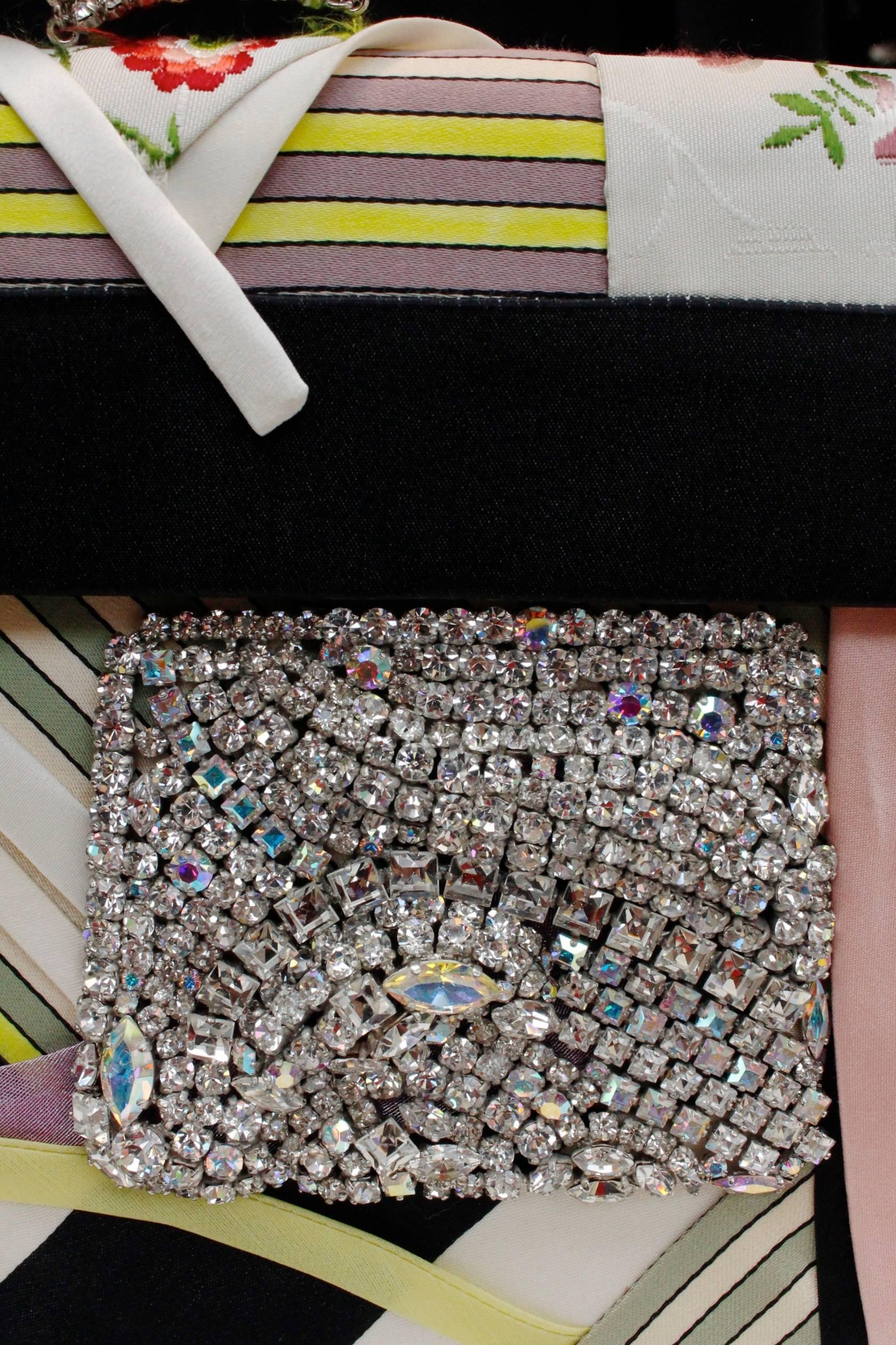 1990s Christian Lacroix evening bag composed of fabric patchwork and rhinestones 3