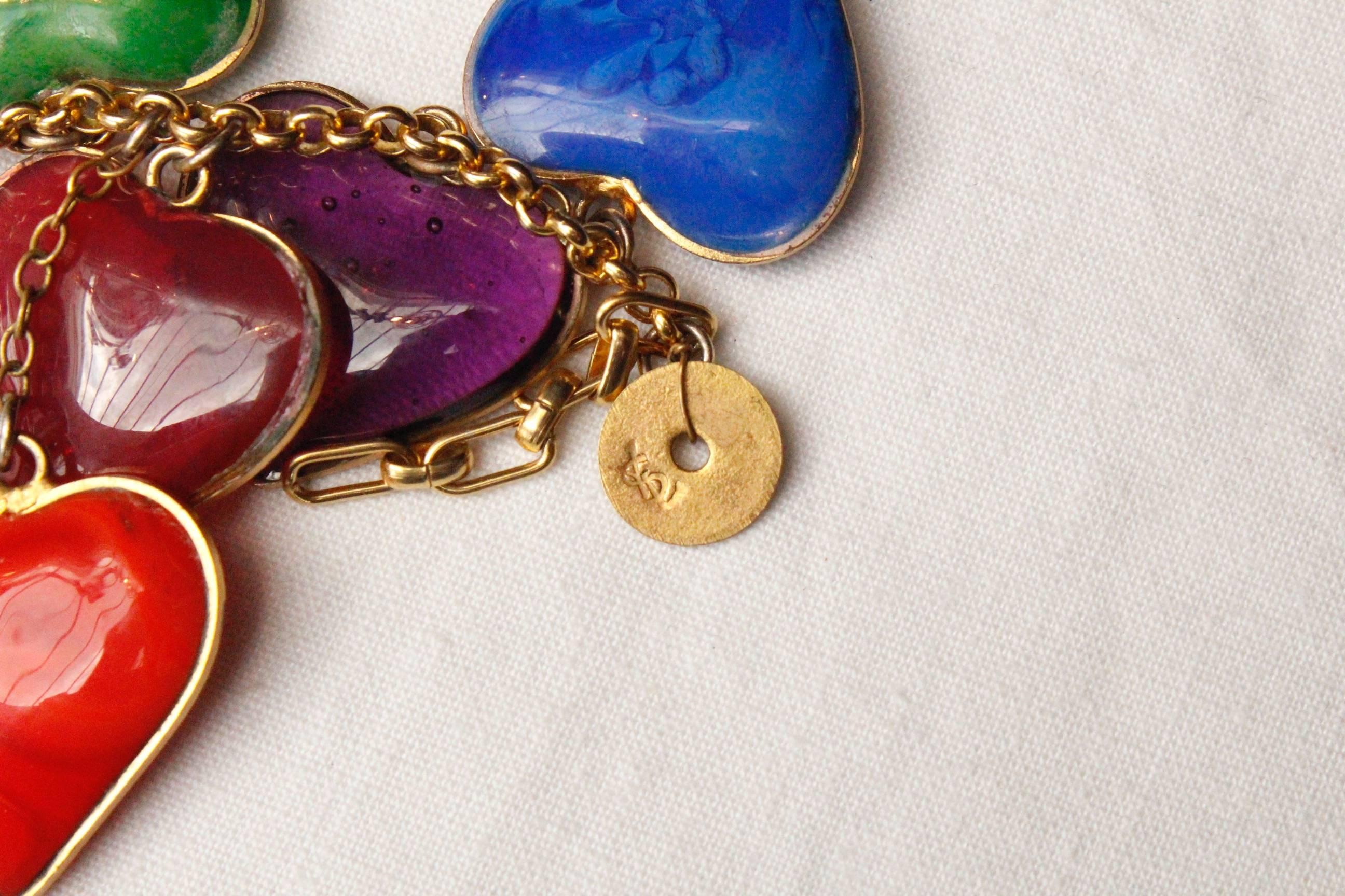 Yves Saint Laurent multicolor glass paste hearts necklace, 1960s  For Sale 1