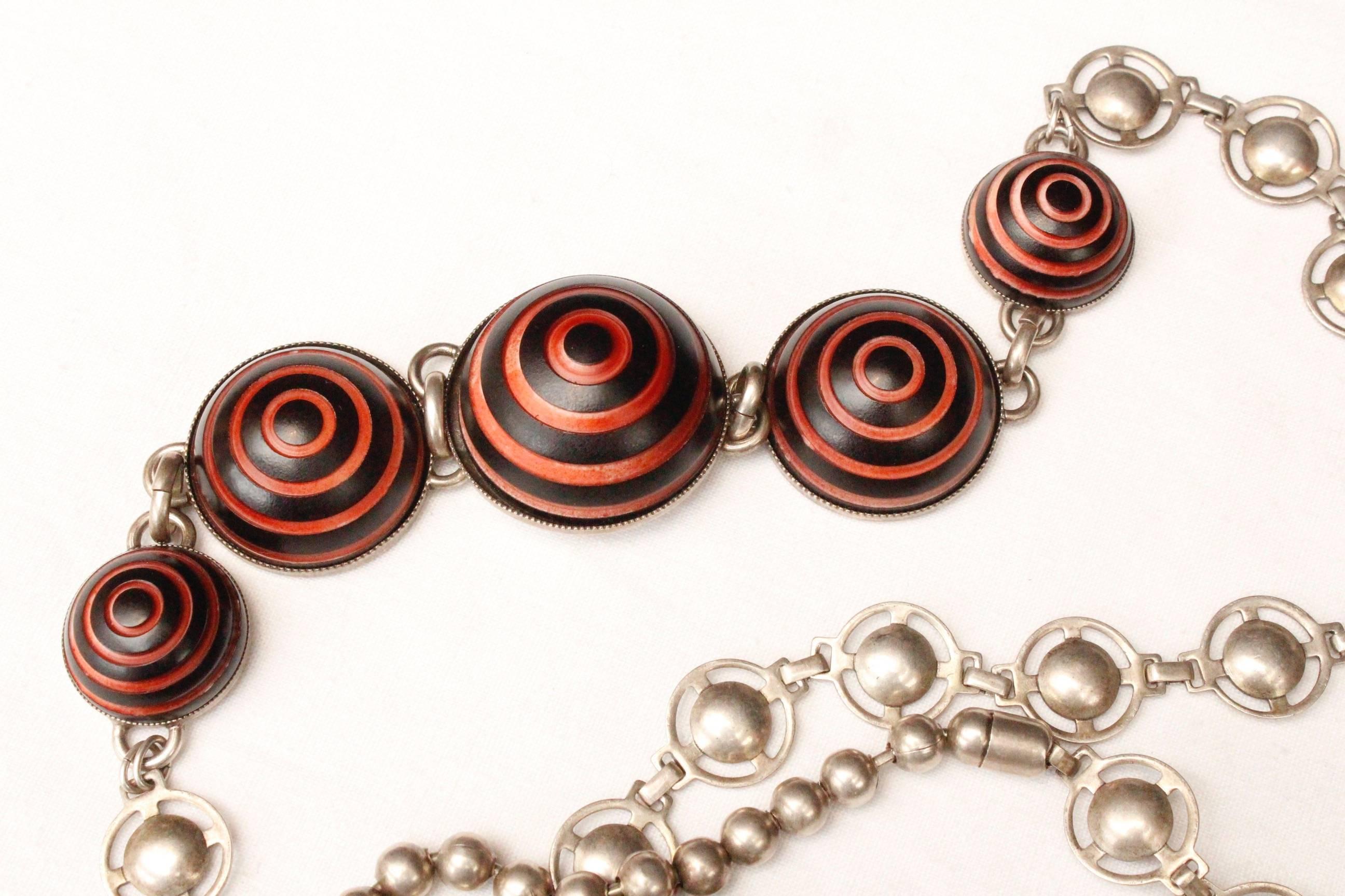 1990s, Jean-Paul Gaultier long tie-necklace with black and orange spheres For Sale 1