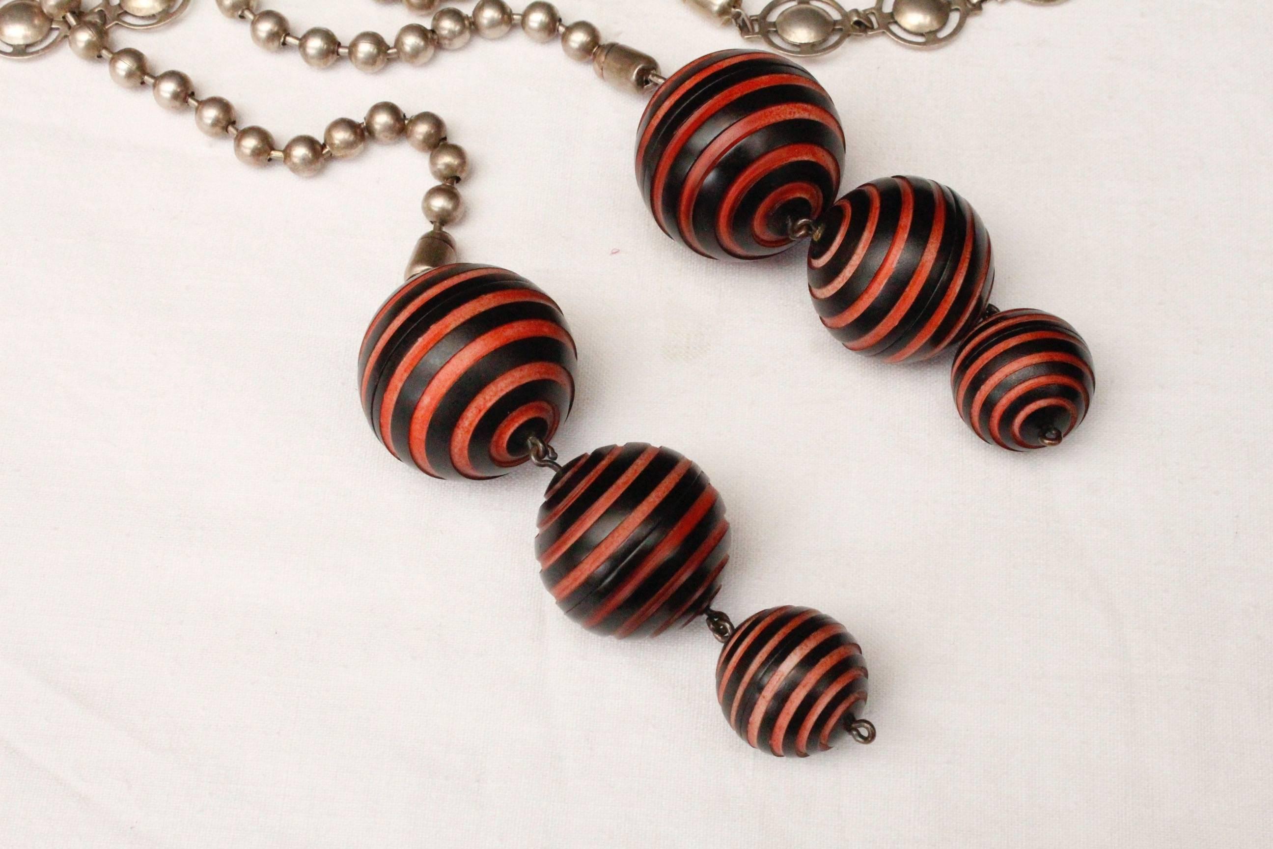 1990s, Jean-Paul Gaultier long tie-necklace with black and orange spheres For Sale 2