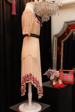2000s, John Galliano light pink silk dress with flowers embroideried
