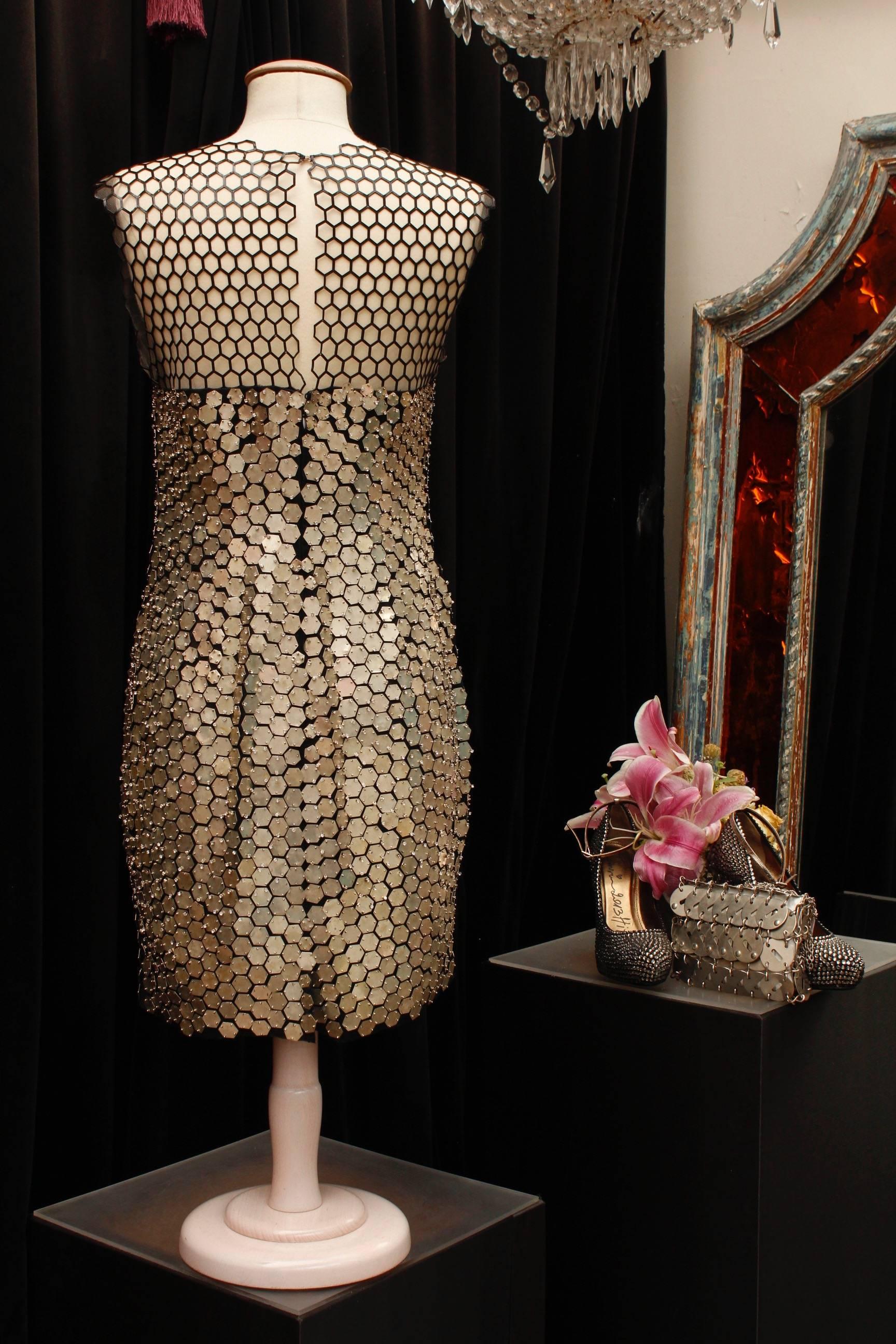 Brown Tom Ford stunning evening dress with tulle and silver tone plates, 2010s For Sale