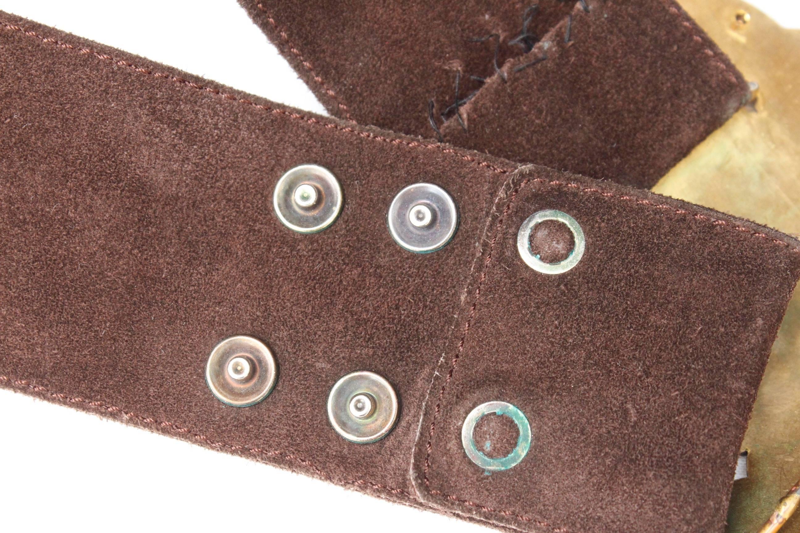 Brown 1970s Yves Saint Laurent wide brown suede belt with butterfly buckle