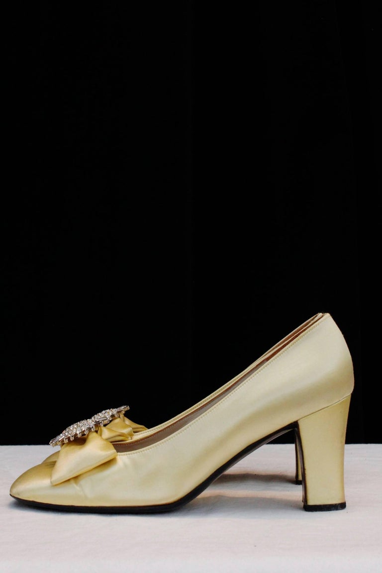 Christian Dior yellow satin jewel pumps For Sale at 1stDibs