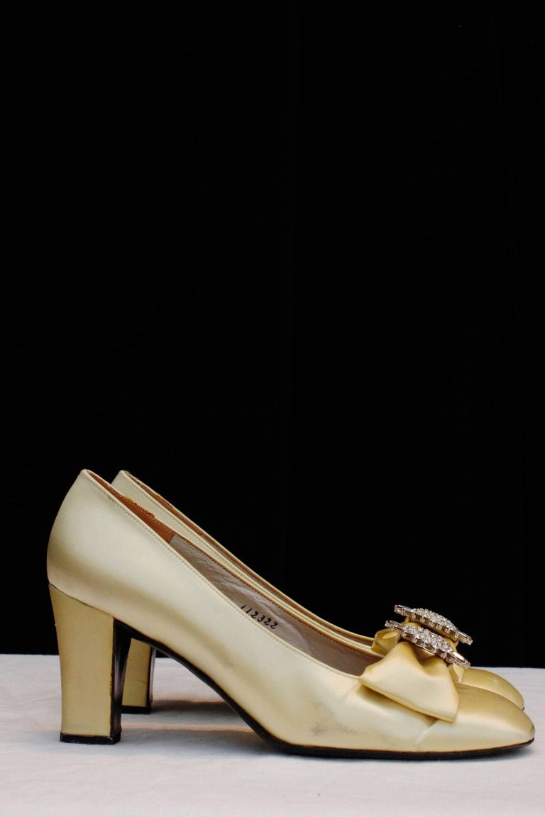 Christian Dior yellow satin jewel pumps For Sale at 1stDibs