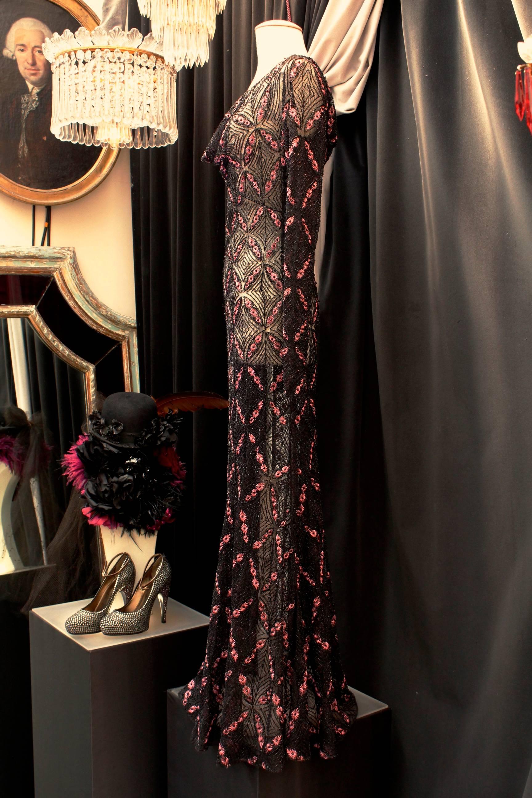 Christian Dior Haute Couture pink and black tulle long gown, 2000s  In Excellent Condition In Paris, FR