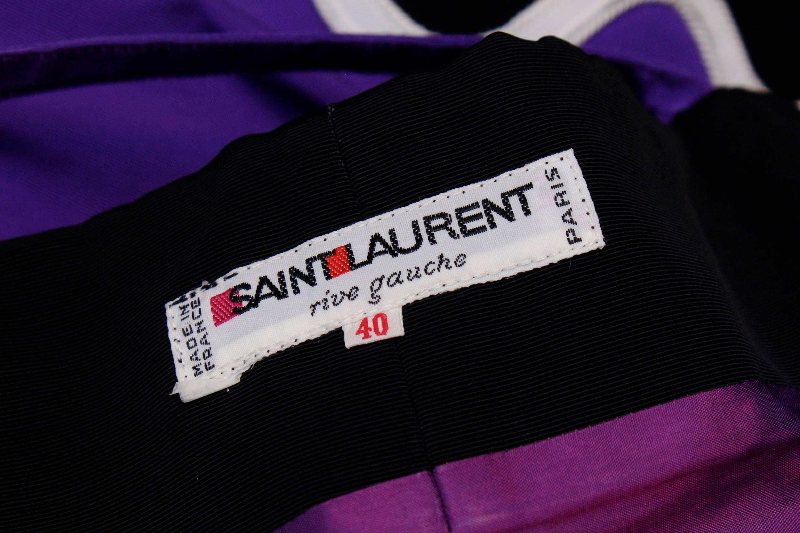 Yves Saint Laurent Rive Gauche dress and jacket set in purple, black and white  For Sale 4