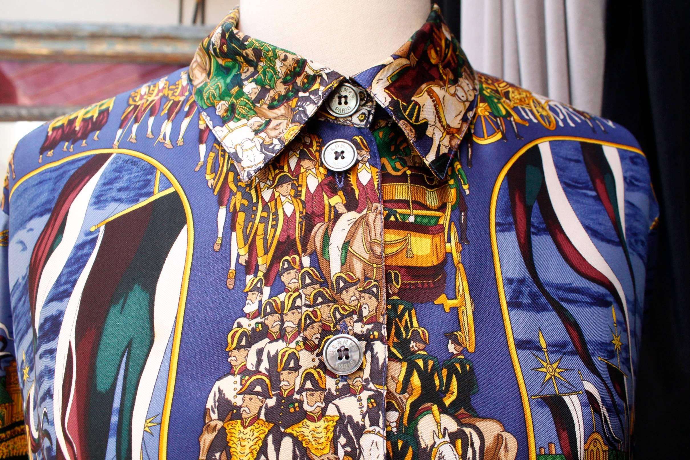 Women's 1990s Hermès “Grand cortège à Moscou” by Michel Duchene silk blouse