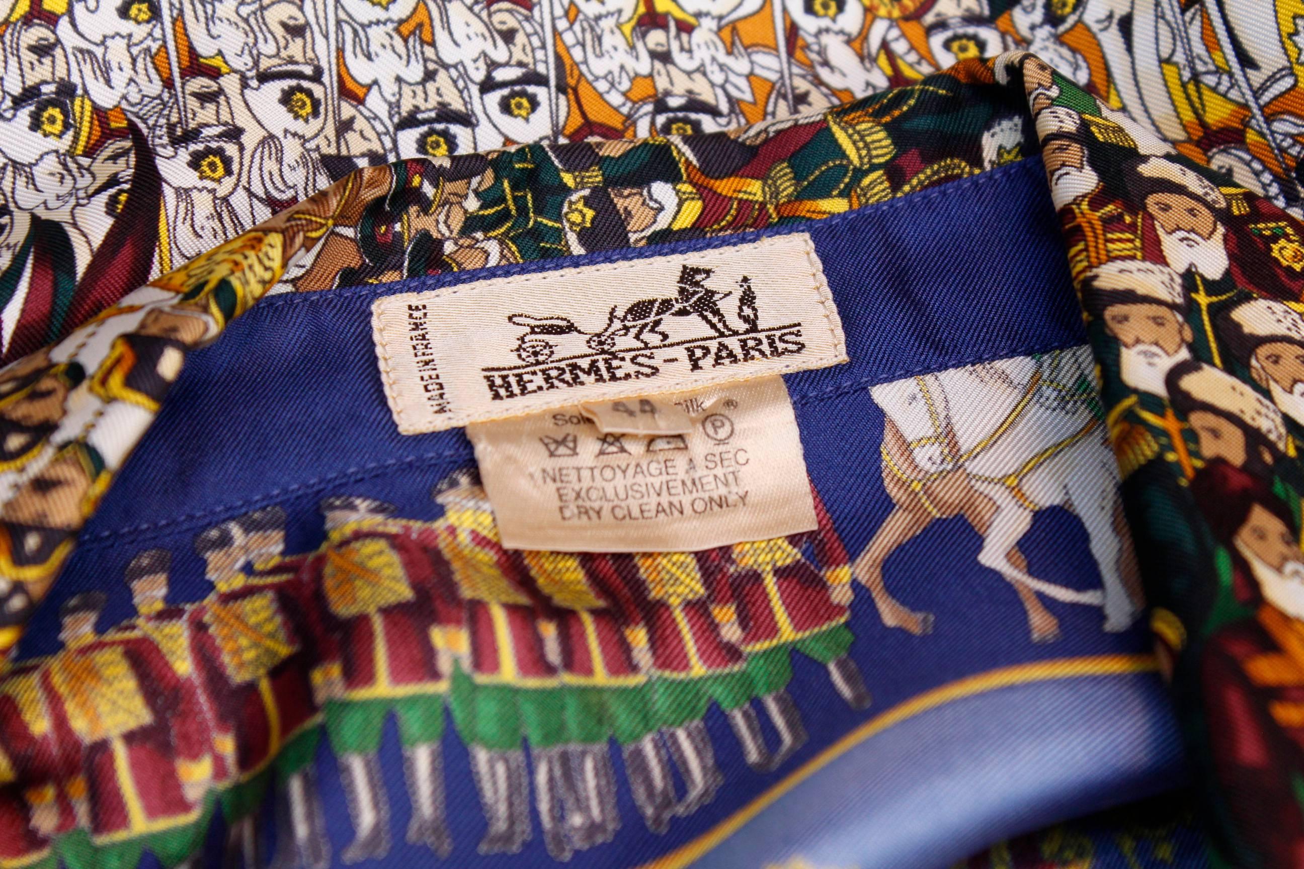 1990s Hermès “Grand cortège à Moscou” by Michel Duchene silk blouse 3