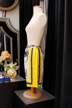 Hermès yellow, blue and white silk Bermuda shorts