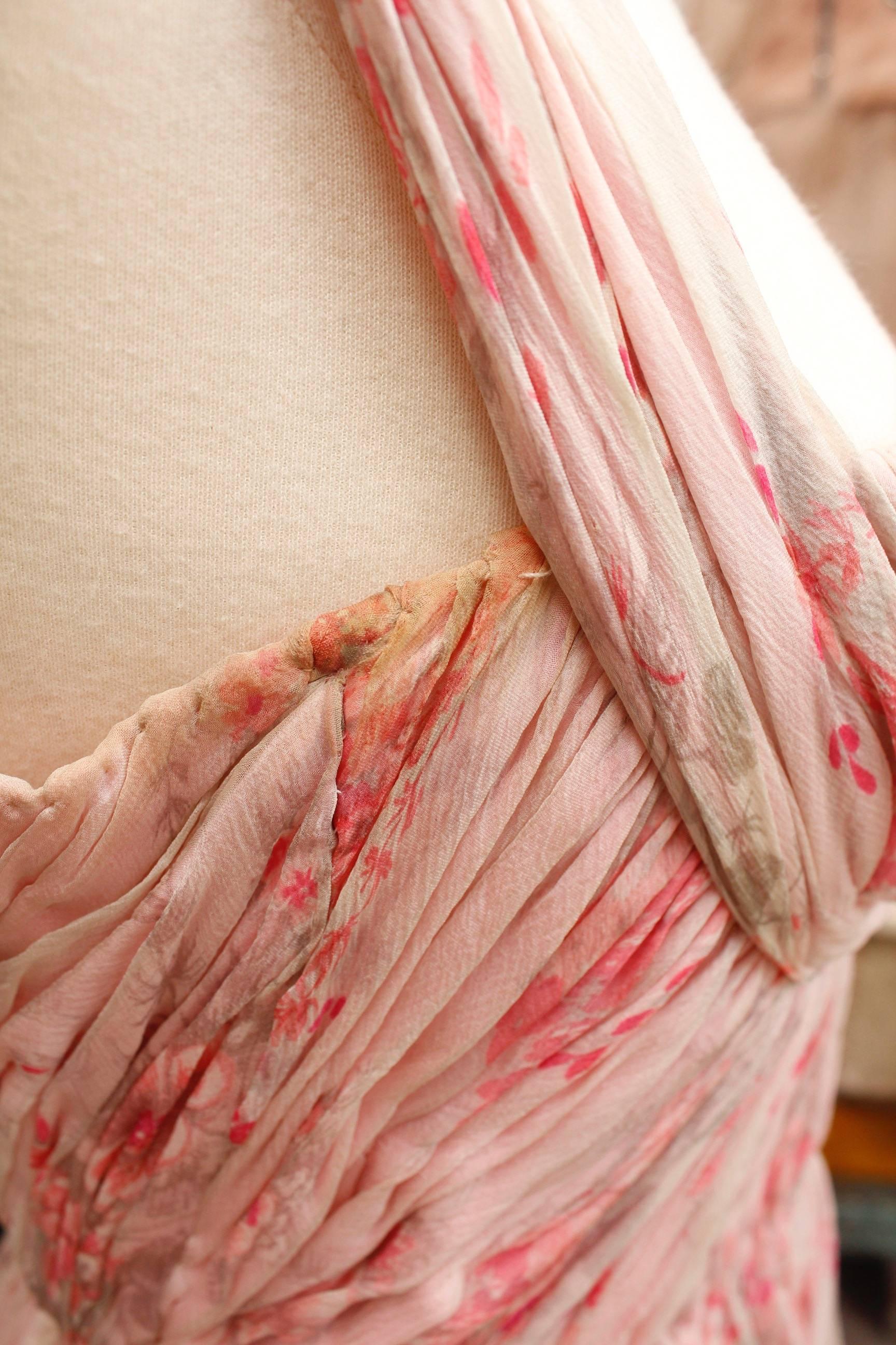 Women's 1960s, Carven Haute Couture bustier cocktail dress made of floral silk chiffon