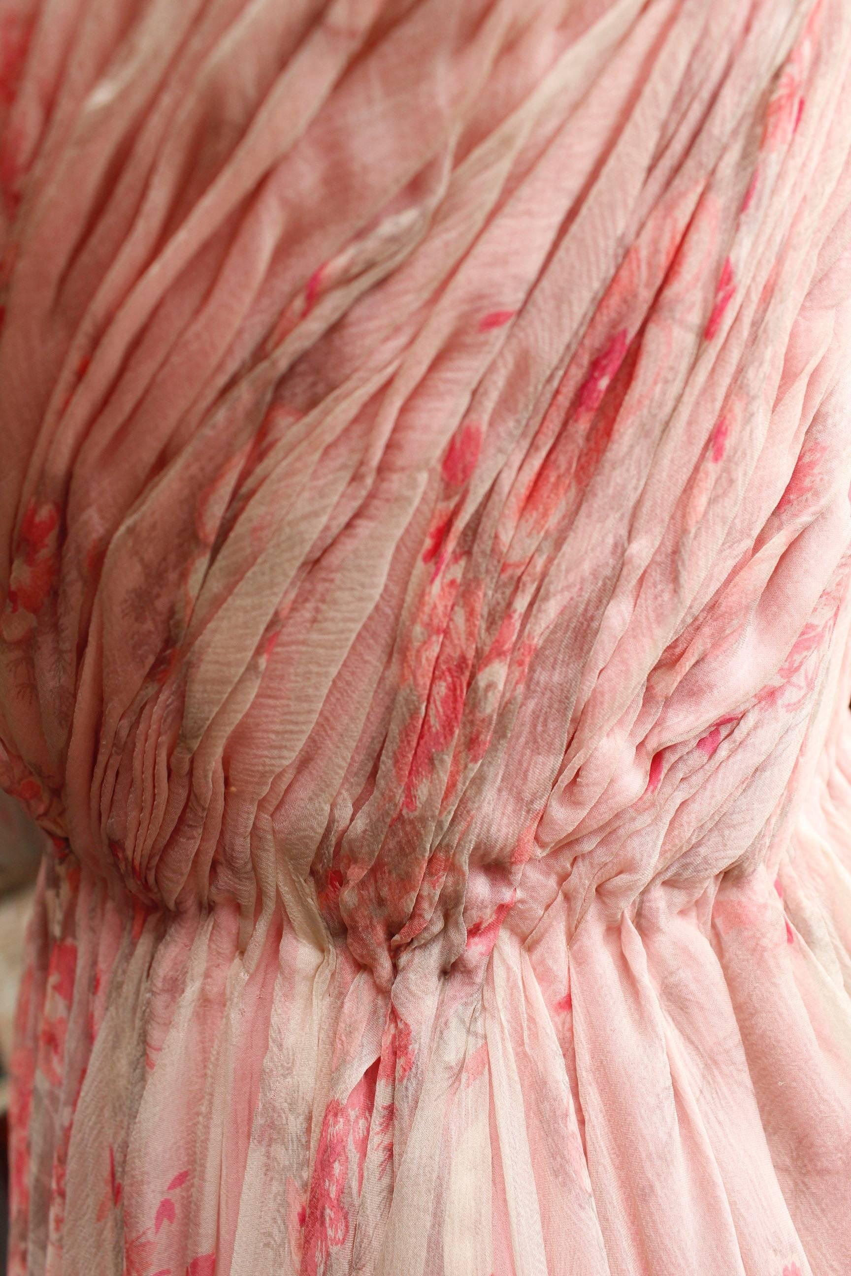1960s, Carven Haute Couture bustier cocktail dress made of floral silk chiffon 1