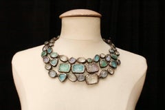Chanel silver plated breastplate necklace with pastel color cabochons, 1998
