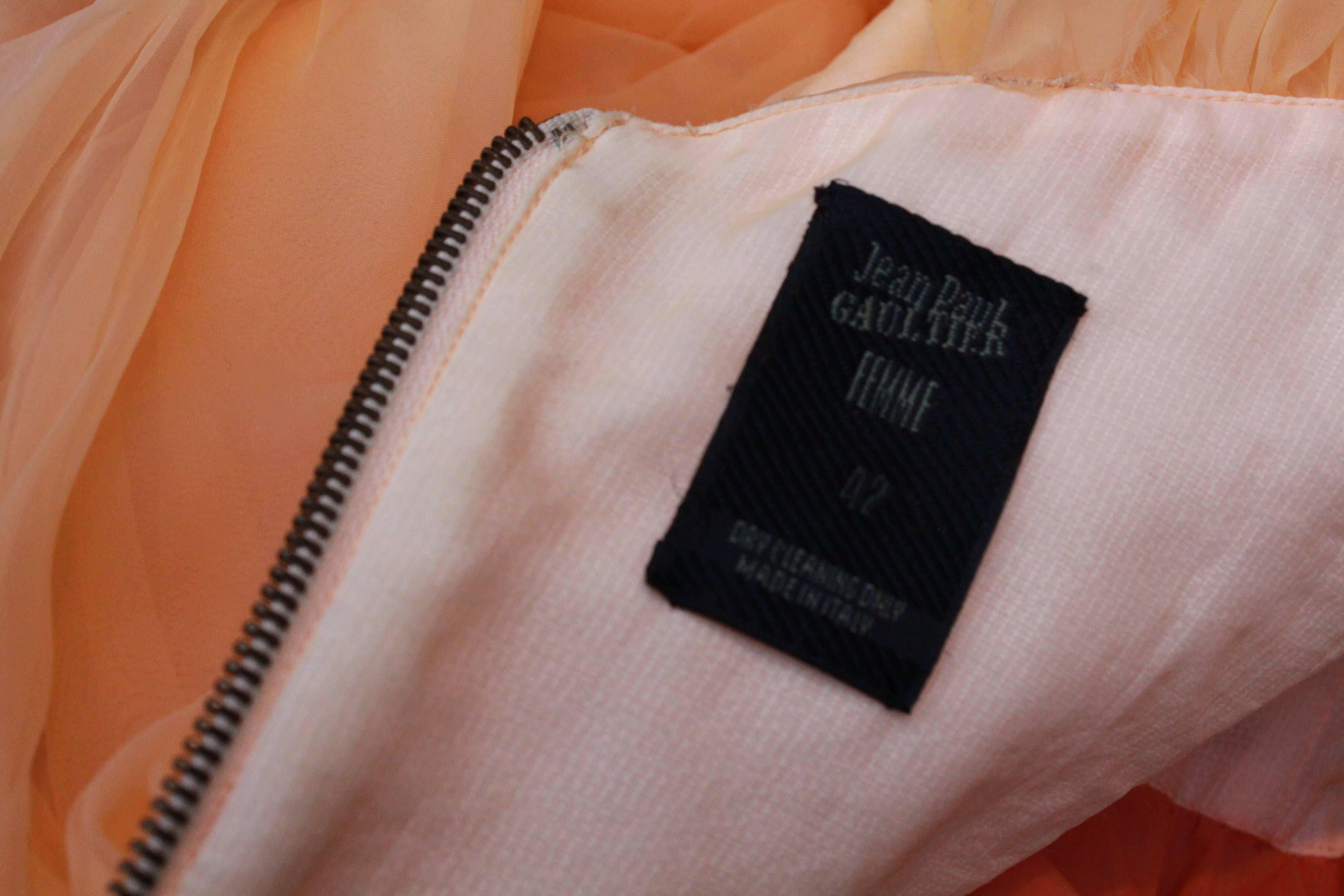 Jean Paul Gaultier long silk bustier dress with flounces in peach tones, 1990s  For Sale 5
