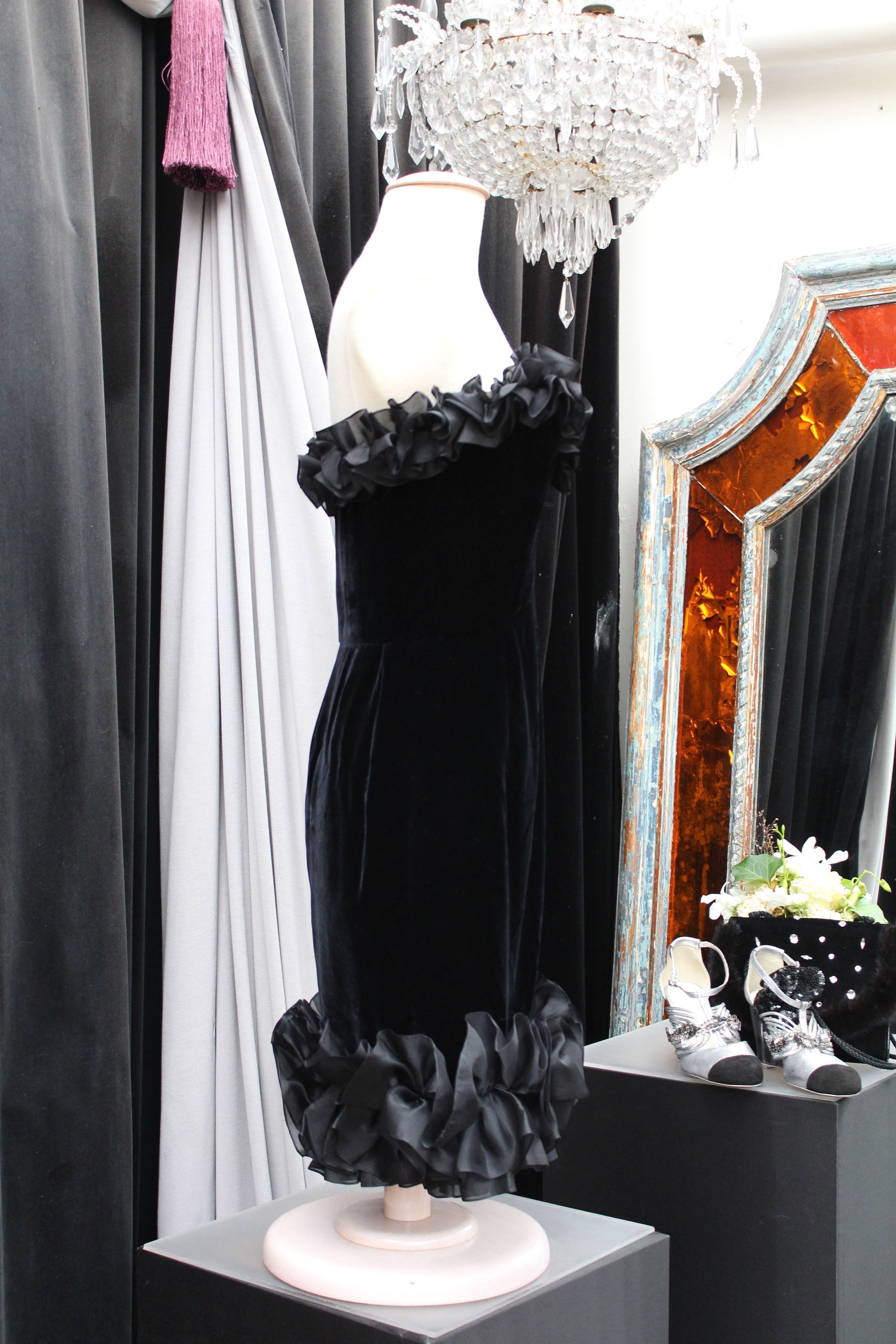 Black 1987 Yves Saint Laurent black velvet bustier dress