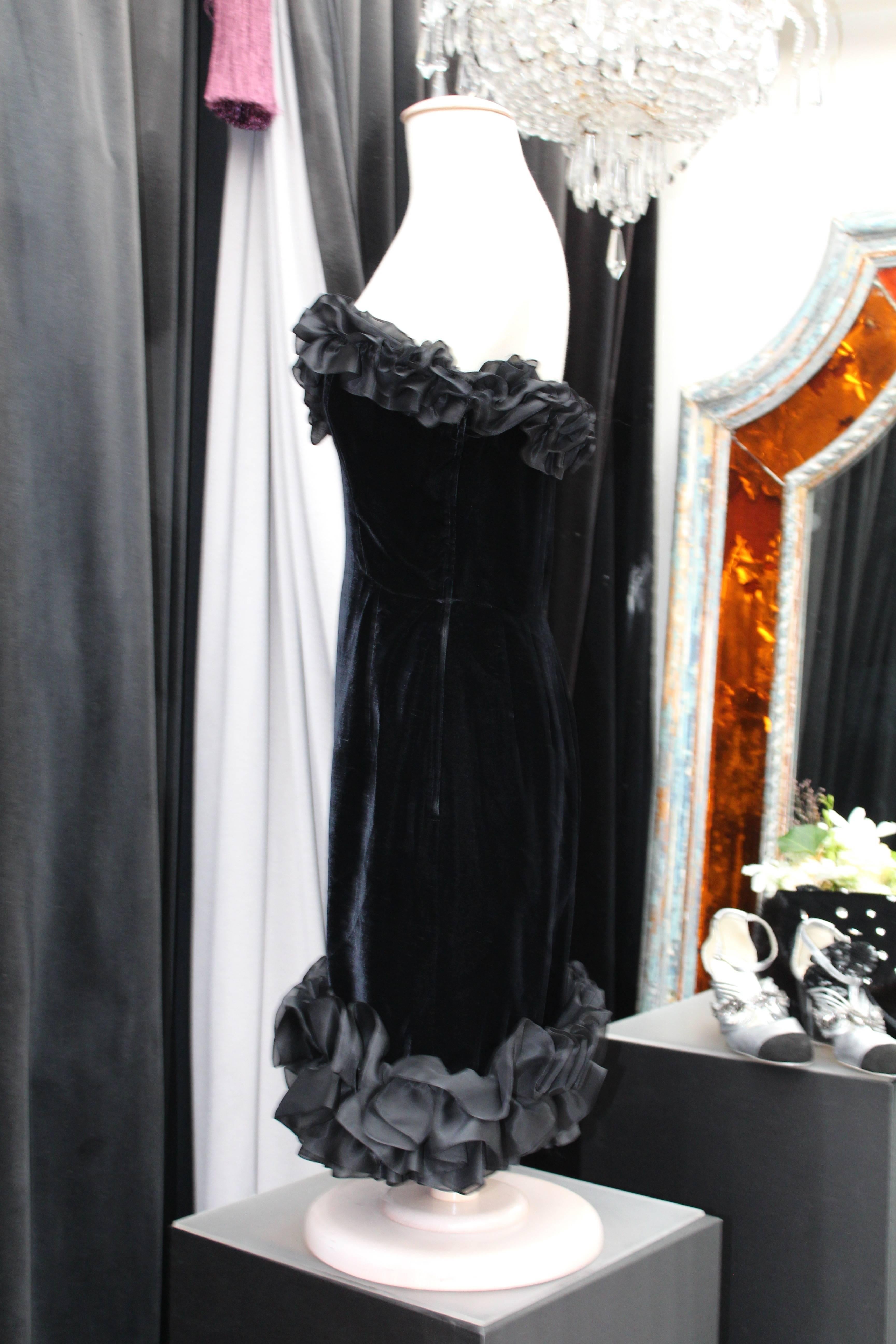 Women's 1987 Yves Saint Laurent black velvet bustier dress