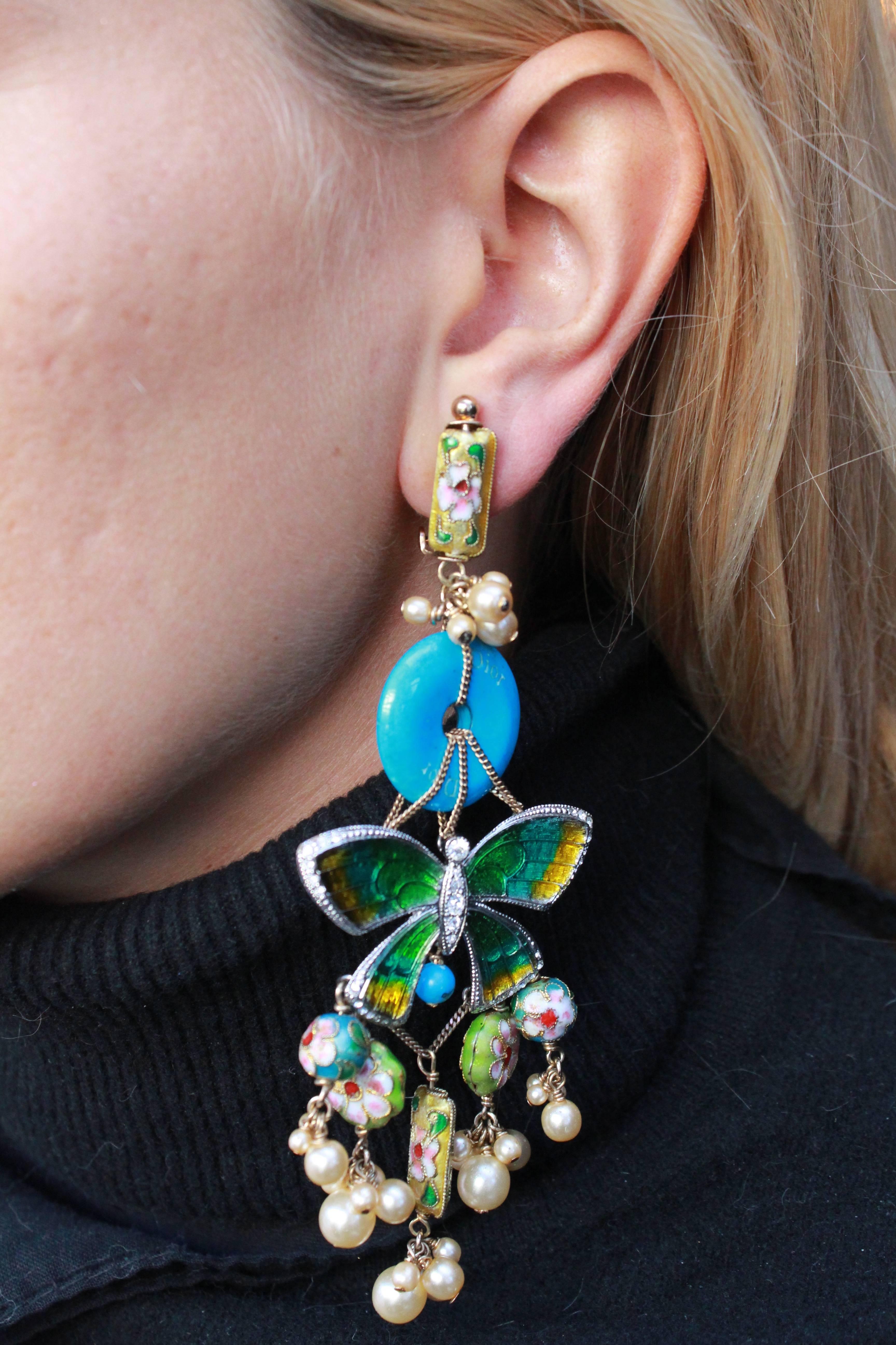 Women's 2006 Christian Dior Asian-inspired drop clip-on earrings