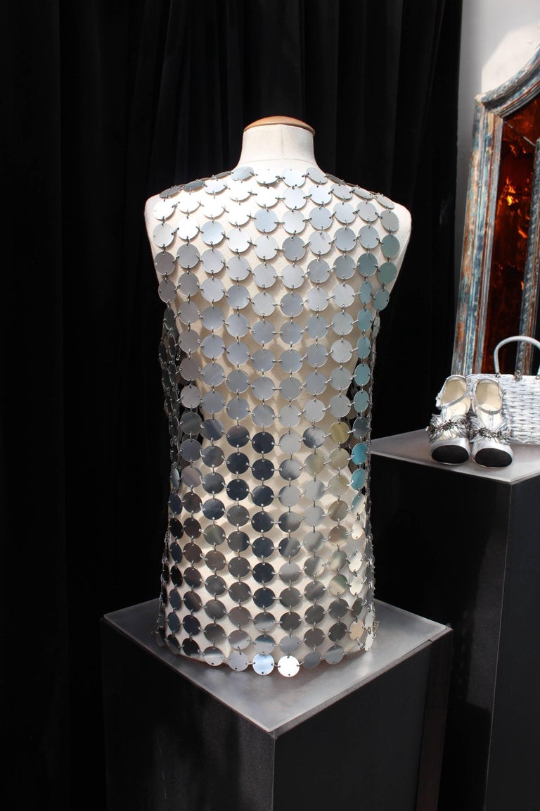 Silver 1960s-1970s Paco Rabanne vest composed of silver tone perforated discs